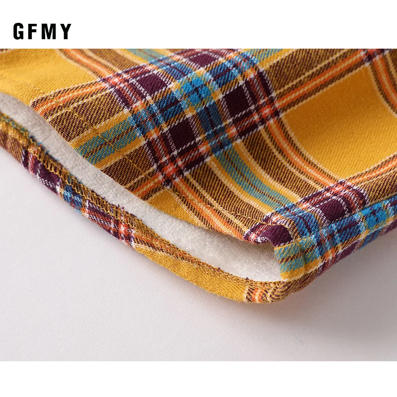 GFMY/2019 г. Зимняя модная Вельветовая рубашка в клетку с длинными рукавами из 100%