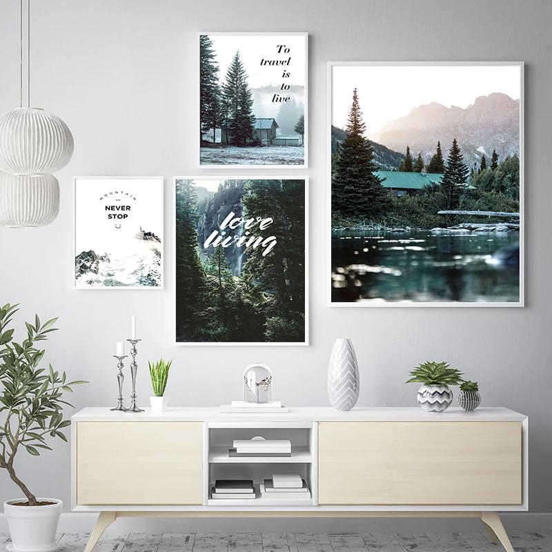 

Canvas Paintings Modern Scandinavian Posters Forest Misty Snow Mountain Landscape Prints Pictures Wall Art For Living Room Decor