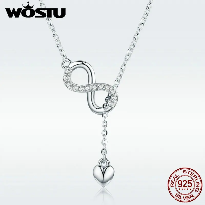 

WOSTU Authentic 925 Sterling Silver Infinity Love Heart Pendant Necklace For Women Silver Jewelry Lover Romantic Gift DXN223