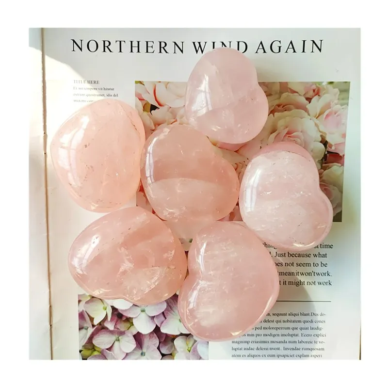 

Wholesale Healing Crystals Gemstone Carving Crafts Natural Rose Quartz Heart For Christmas Decoration