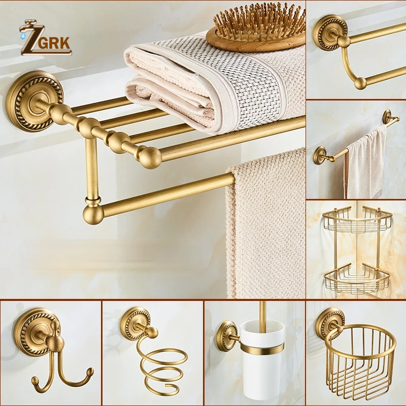 solid brass bathroom hardware antique towel rack bath cup holder shelf wall mounted bathroom set accessories free global shipping