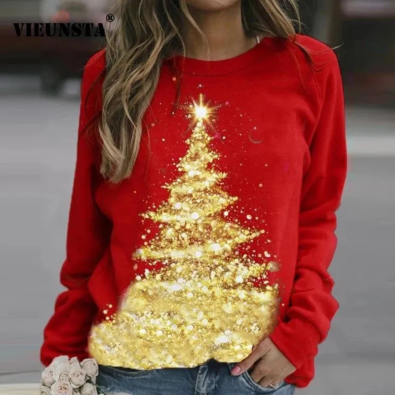 

Christmas Oversized Fashion Women Hoodies Female Long Sleeve O Neck Pullovers Christmas Tree Print New Jumper Sweatshirt Tops