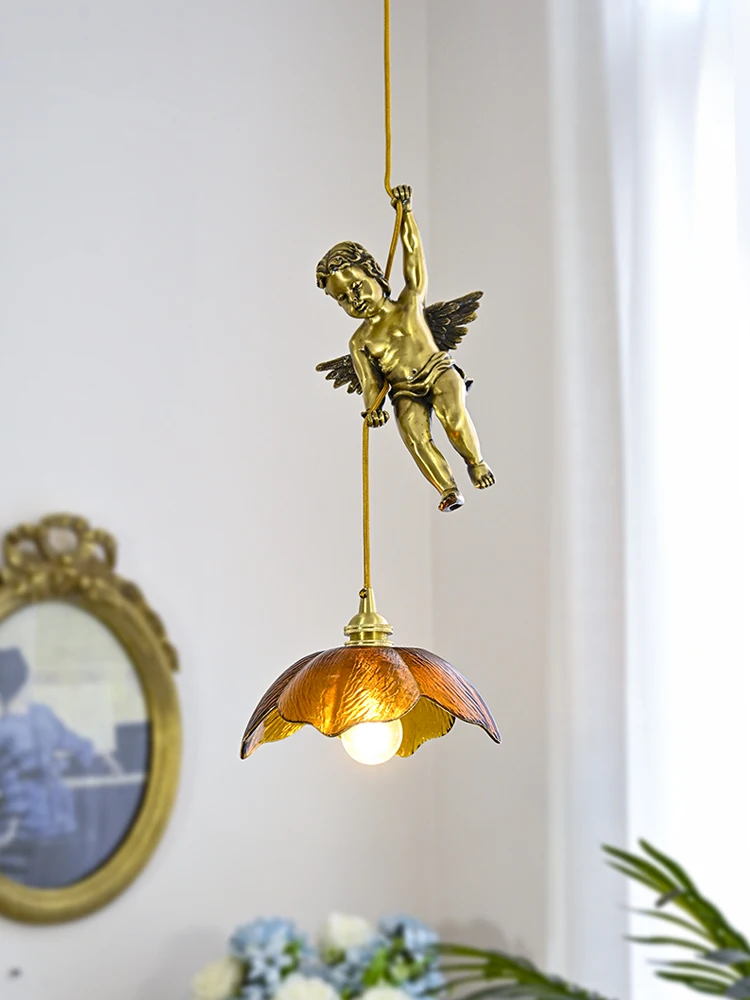 

Маленькая люстра Ангела из меди во французском стиле, Ретро лампа для крыльца, балкона, средневековая японская прикроватная лампа с цветами...