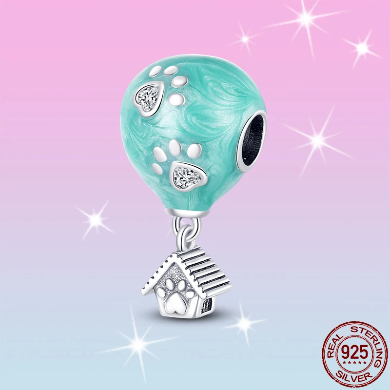 

HOT SALE 100% Sterling Silver 925 Green Hot Air Balloon Charms Beads Fit Original Pandora Bracelet For Women Jewelry Gift