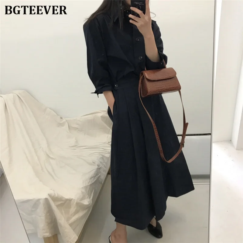 Женское платье-рубашка с отложным воротником BGTEEVER облегающее платье средней