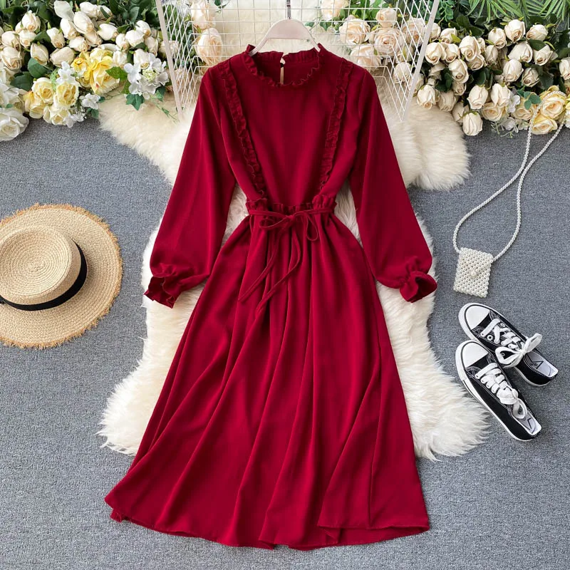 Платье SINGRAIN женское с воротником-стойкой шикарное простое однотонное