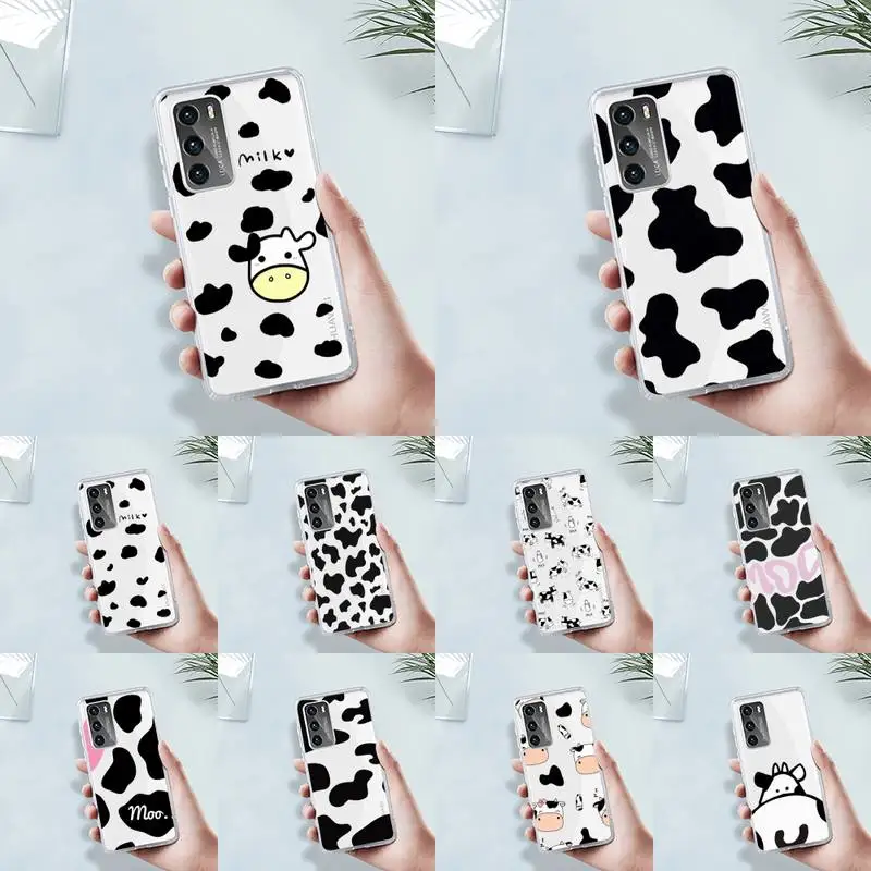 

Cow Milk Black White Phone Case Transparent For Huawei 8 7 6 5 4 3 2 pro SE i E Soft TPU Clear Mobile Bags Coque