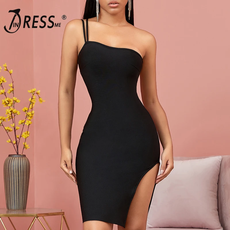 Женское облегающее платье INDRESSME с лямкой на шее и разрезом новинка 2019 модные