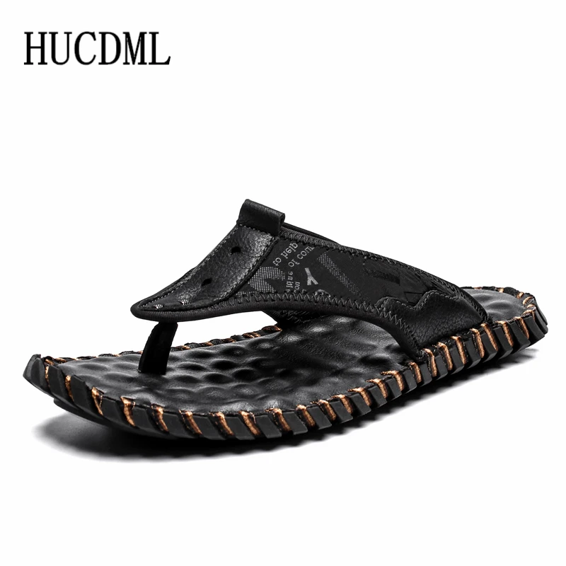 Сандалии HUCDML мужские из латекса модная уличная пляжная обувь микрофибры черные