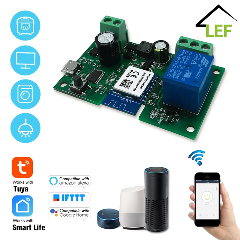 

Tuya DC5V 12V 24V 32V WiFi Switch Wireless Relay Module Single-Way Inching/Self-Locking Timing Remote Control for Google Home
