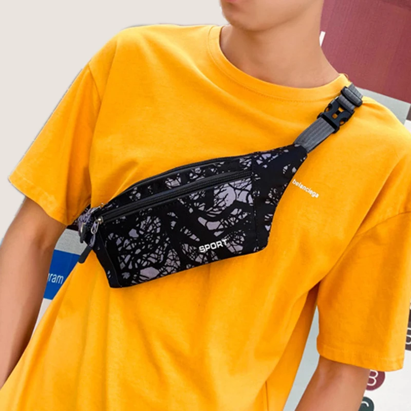 

Printed Branches Women Waist Bags Large Capacity Canvas Fanny Pack With Zipper Female Casual Travel Banana Bags