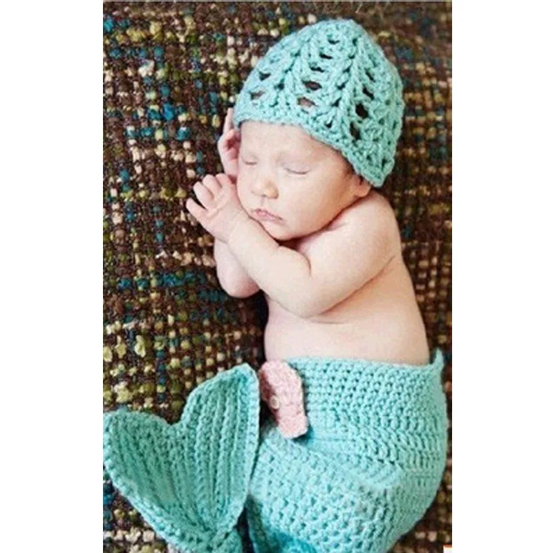 

Вязаный детский костюм для фотосъемки, красивый костюм русалки, шапка, облегающий спальный мешок, одежда для фотосъемки, реквизит для фотос...