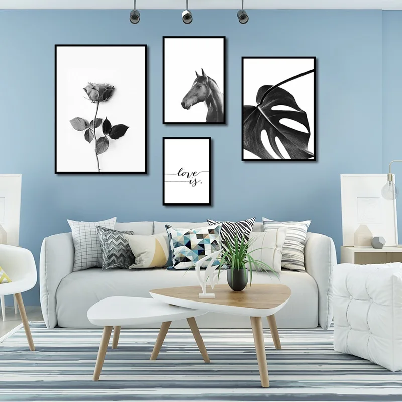 Nordic Minimalist Poster Rose Leaf Horse Black Wall Art Print Canvas Painting Picture Modern Home Living Room Decoration Custom | Дом и сад