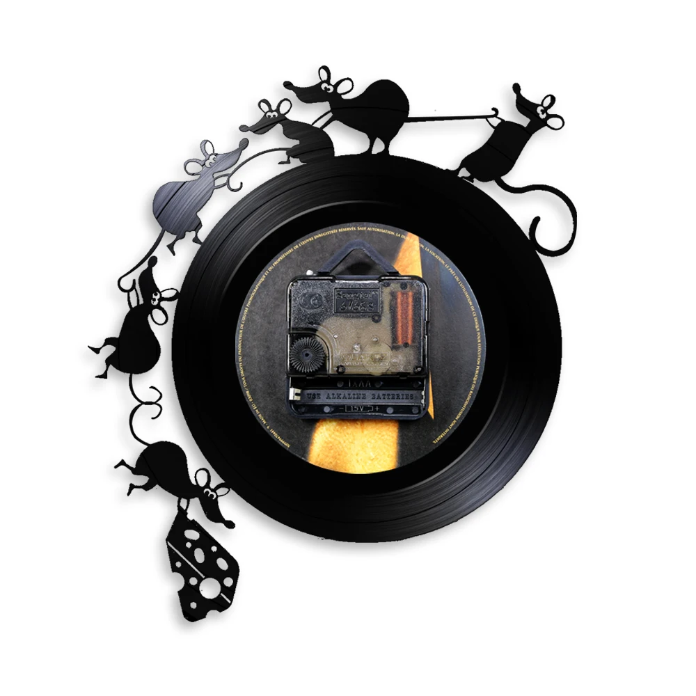 Часы настенные виниловые декоративные с рисунком мыши и сыра|Настенные часы| |