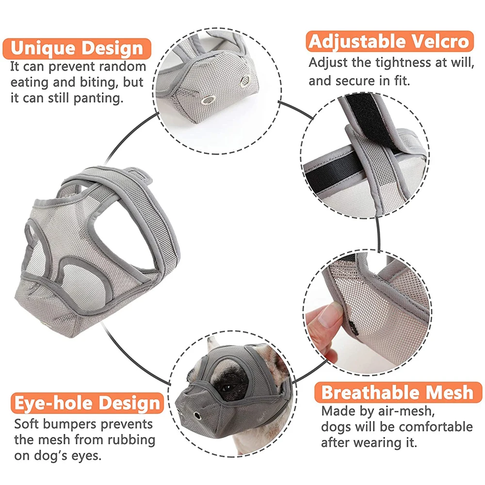 Маска для намордник собаки собак с коротким мордом регулируемая защитой от