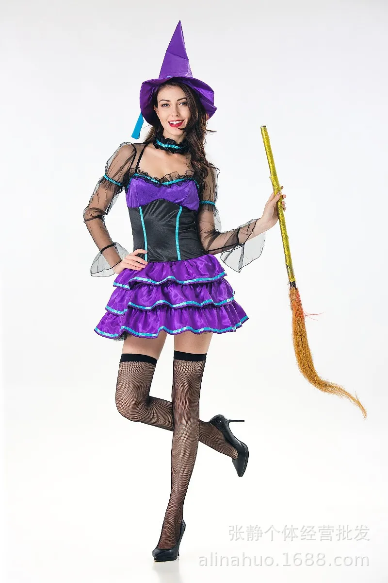 Фиолетовые платья ведьмы на Хэллоуин служить сексуальное женское белье Косплэй