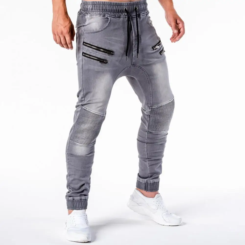 

Jeans Casual Men Zipper Drawstring Pockets Running Skinny Pants Jeans Jogger Trousers Denim Cotton streetwear pants 2021