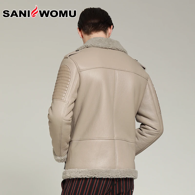 Sani/Новинка Пальто из овечьей кожи Мужская куртка натуральной Короткий костюм с