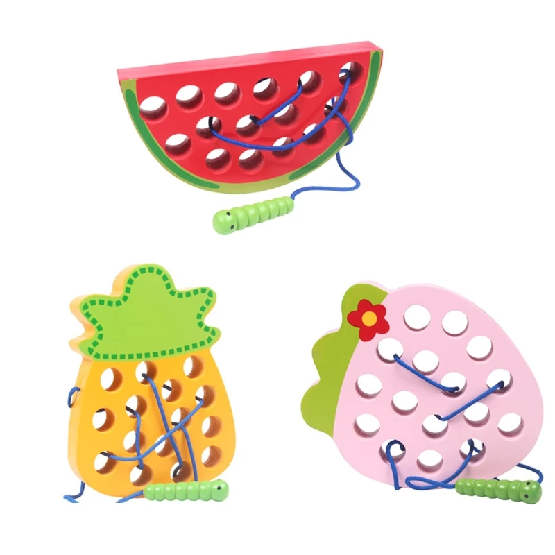 

B2RE Children's/Kids Wooden Threading Fruit Block Puzzle Travel Game Early Childhood Education