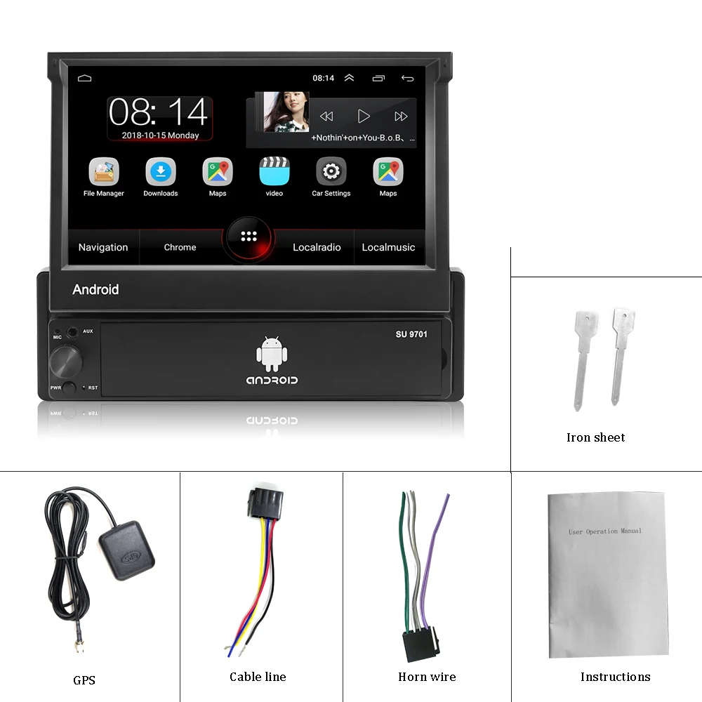 $60.46 Podofo Android 1din Car Radio Quad-Core Multimedia Player 7'' Universal Wifi GPS Optional BT Autoradio FM Stereo Receiver ISO