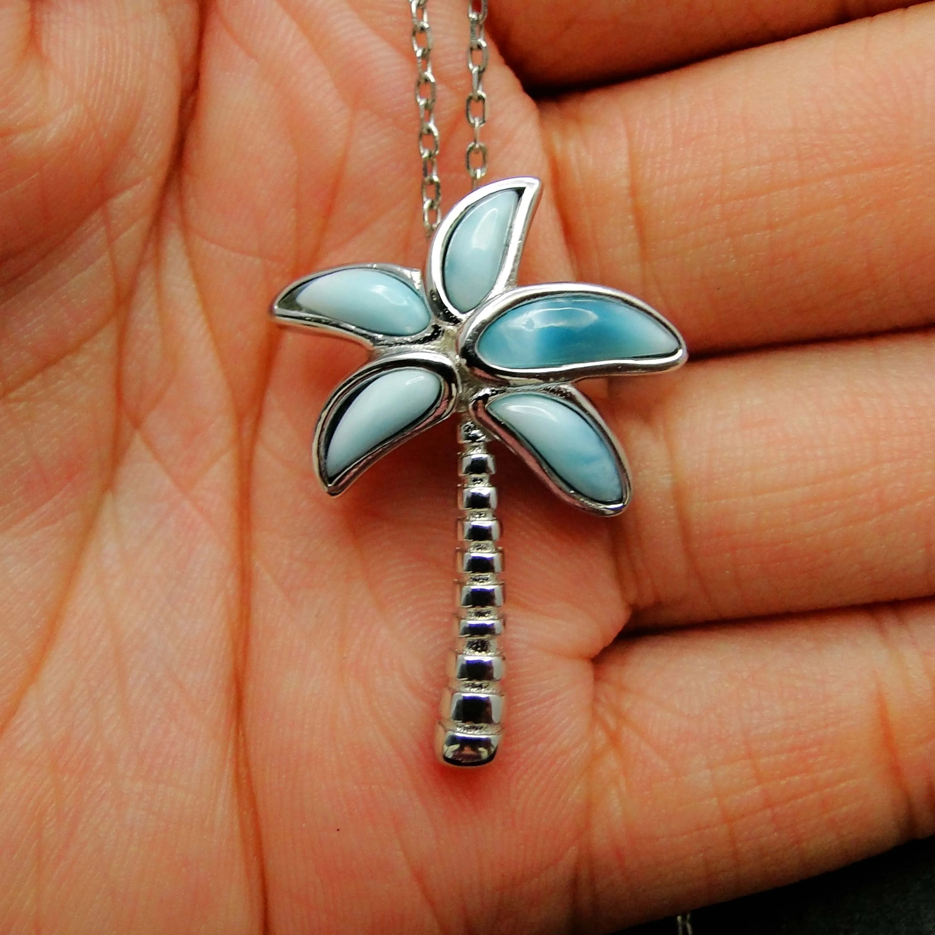 Высокое качество 100% стерлингового серебра 925 Ларимар кокосовое дерево кулон