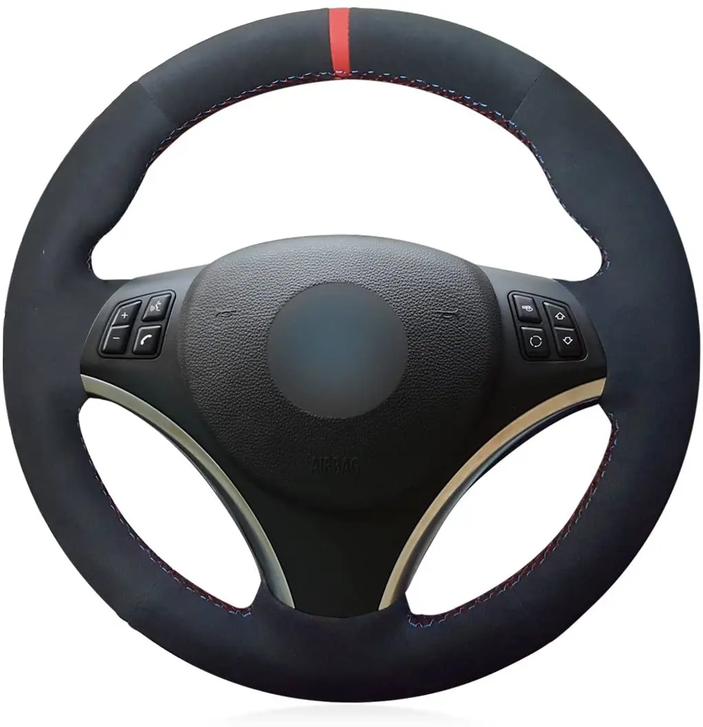 

Hand-Stitched Black Suede with Red Marker Steering Wheel Cover Wrap for BMW E81 E82 E87 E88 2008-2012/3 Series E90 E91 2006-2011