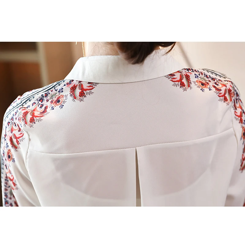 

Spring Women's Korean Floral Satin Shirt Long Sleeve Turn-down All-math Office Loose Elegant Single Breasted Lady Tops T13418X