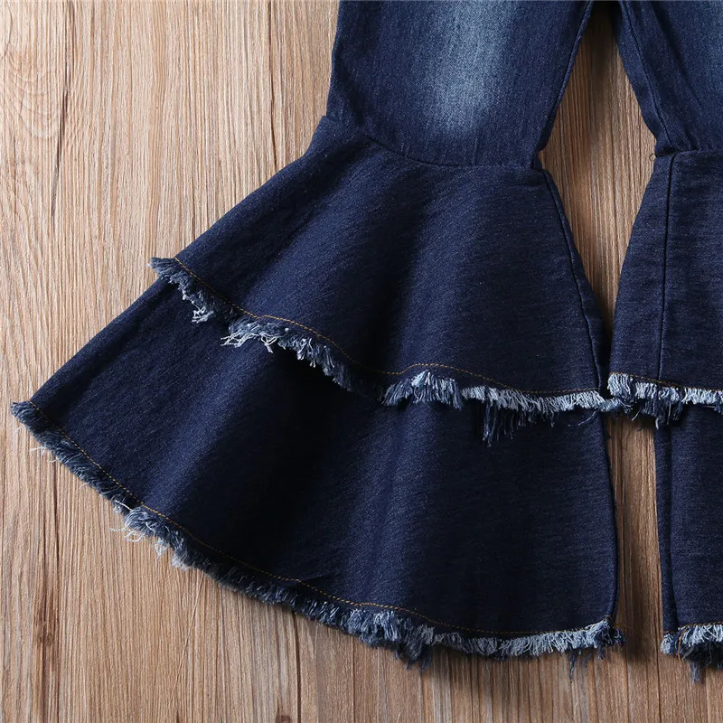 Детские джинсовые штаны для маленьких девочек брюки-клеш расклешенные От 2 до 7