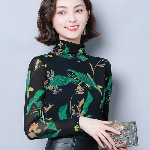 Новинка осени 2019 Популярные Эластичные женские рубашки с высоким воротником и