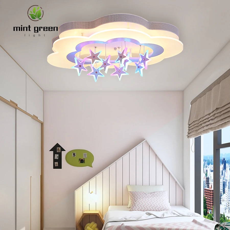 Nueva luz Led de techo para habitación de niño Chanderlier lámpara de techo de cuento de hadas colgante púrpura estrellas accesorio de iluminación LED