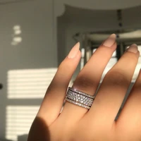 2022 classic fashion three layer round bead zircon ladies ring creative full diamond 925 silver jewelry ring bridal jewelry