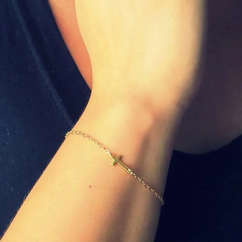 

HebeDeer Creative Cross Bracelet Ladies Bracelets Women Small Tassel Yellow Gold Color Fashion Jewelry Trendy Alloy Pulseras