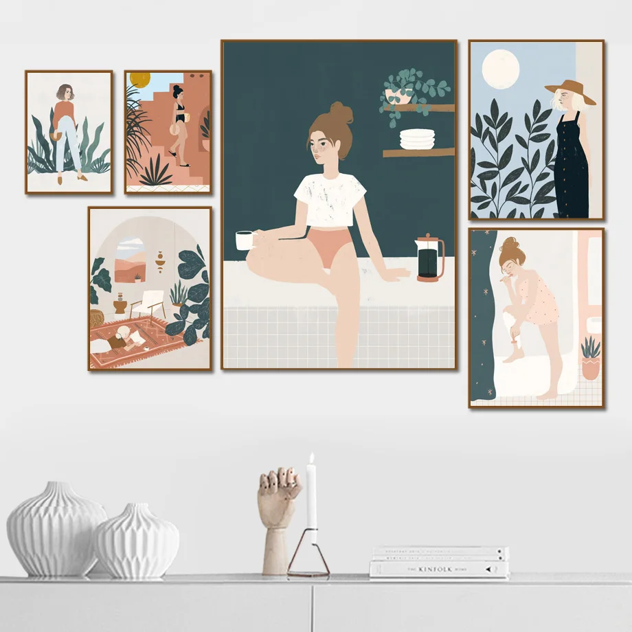 Модная винтажная Картина на холсте для девочек настенное искусство иллюстрация