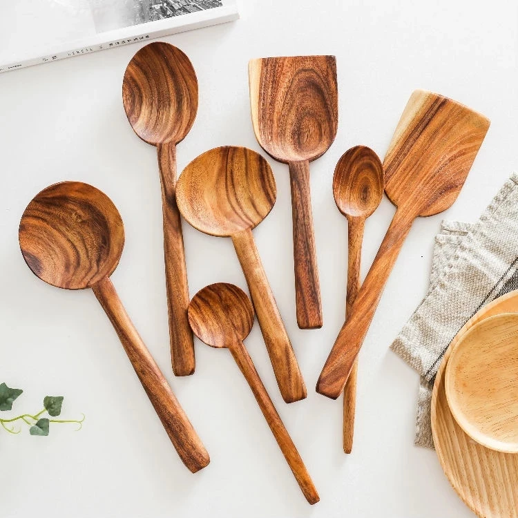 

Nonstick Wood Cooking Utensils Natural Wood Tableware Spoon Spatula Rice Soup Skimmer Cooking Spoons Scoop Handmade Kitchen