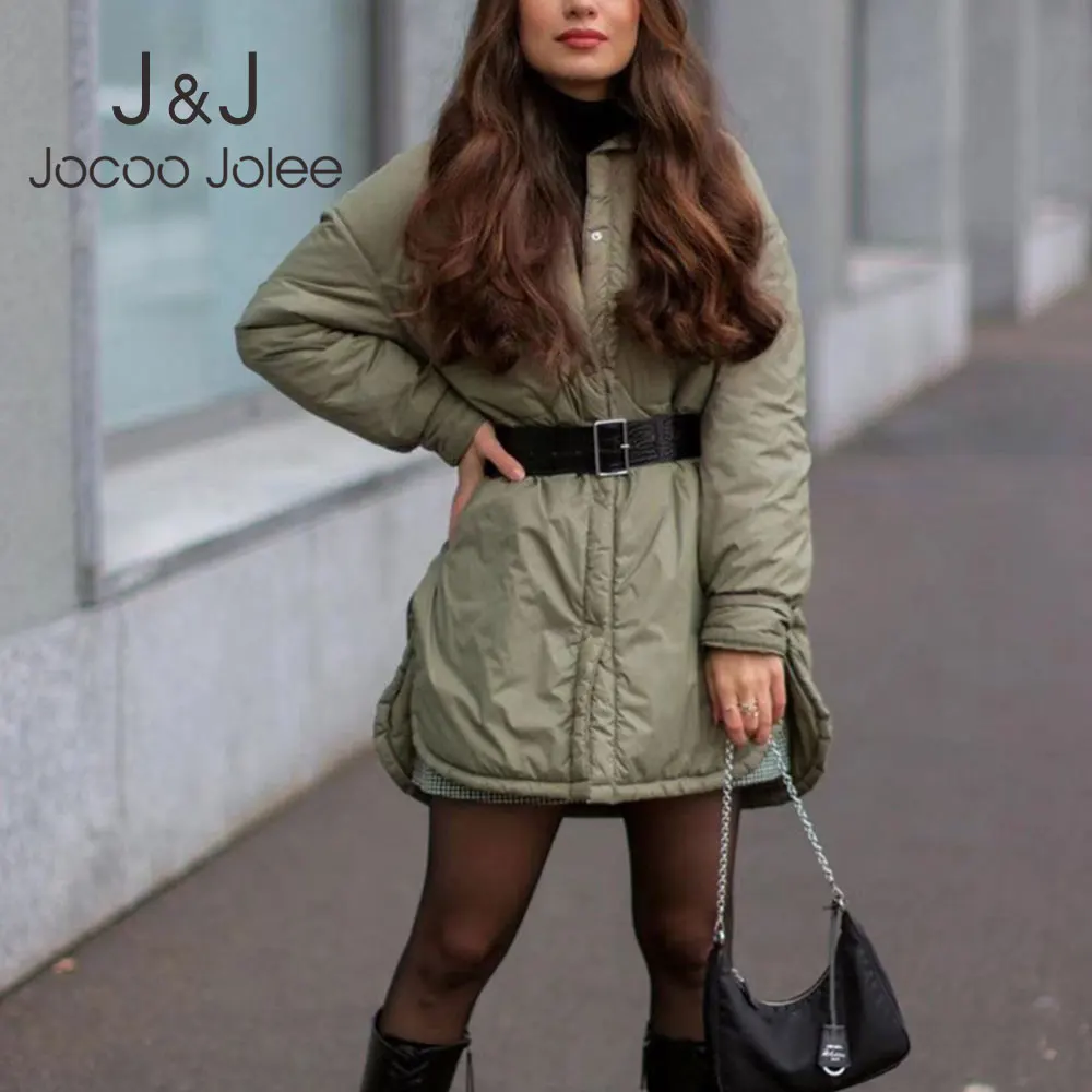 

Jocoo Jolee Cotton Padded Oversized Coat Women Winter Vintage Shirts Jackets Casual Boyfriend Outwear Harajuku Mid Long Parka