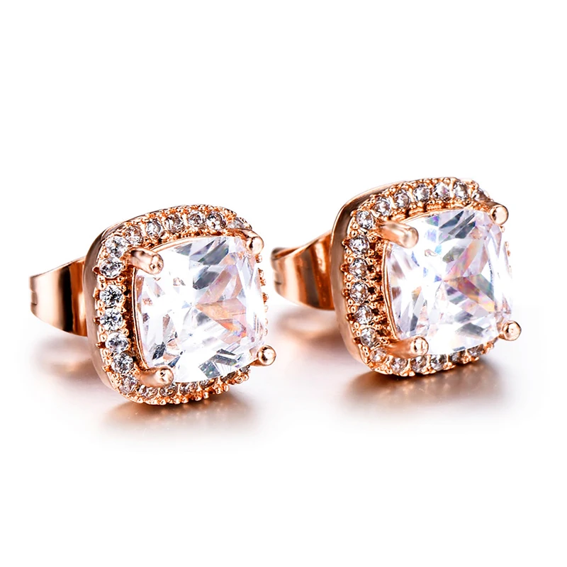 

Knobspin Luxury Charming Crystal Zircon Opal Stone Earrings Fashion Silver Color Jewelry Vintage Double Stud Earrings For Women