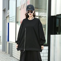 casual solid color oversized zipper sweatshirt o neck long sleeve loose minimalist black t shirts female 2020 fashion new style