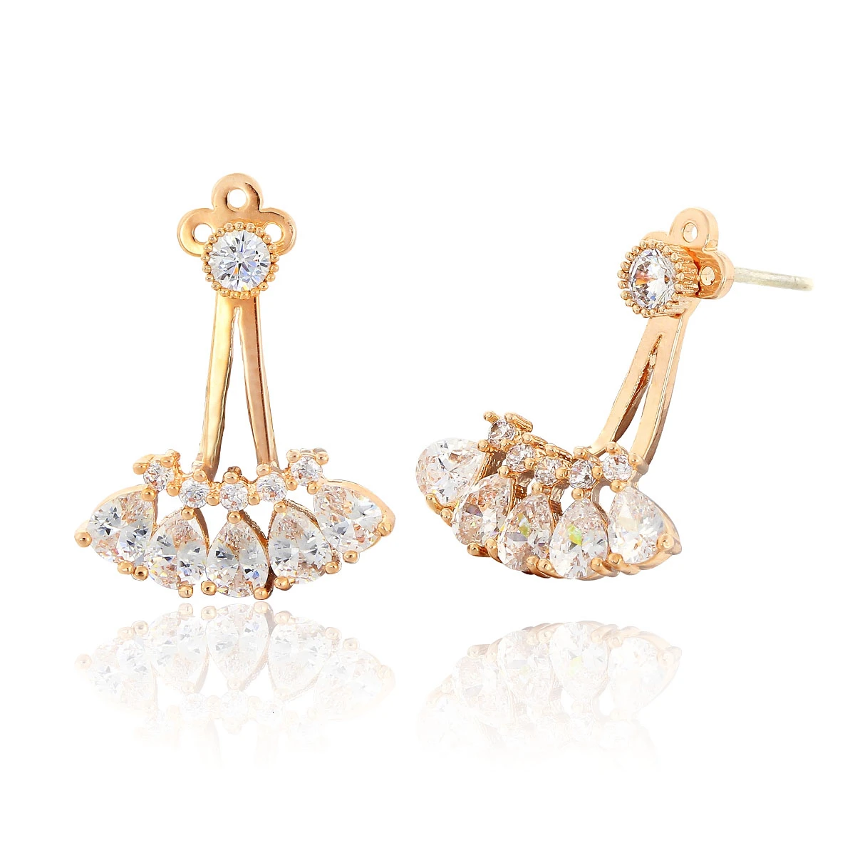 Серьги гвоздики женские двусторонние с фианитами в виде павлина|Серьги-гвоздики|