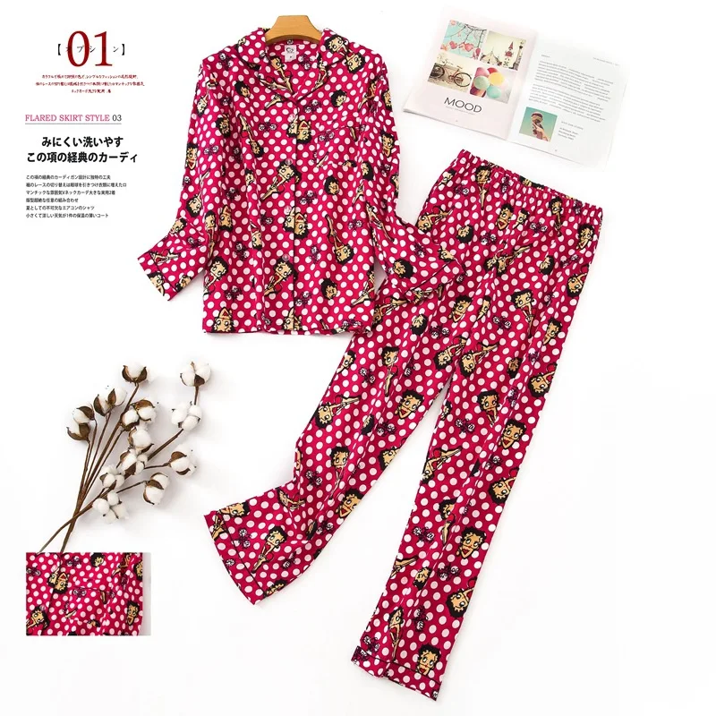 100% пижамы из хлопка ночная рубашка женское платье с длинным рукавом принтом