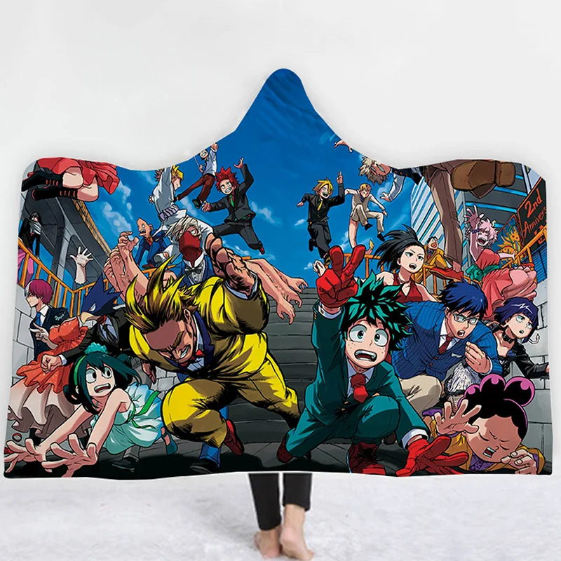 

My Hero Academia Anime 3D Printing Throw Hooded Blanket Wearable Warm Fleece Bedding Office Quilts Soft Adults Travel 06