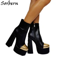 sorbern black matt ankle boots with gold toes punk style shoes short booties unisex visible platform shoes custom colors