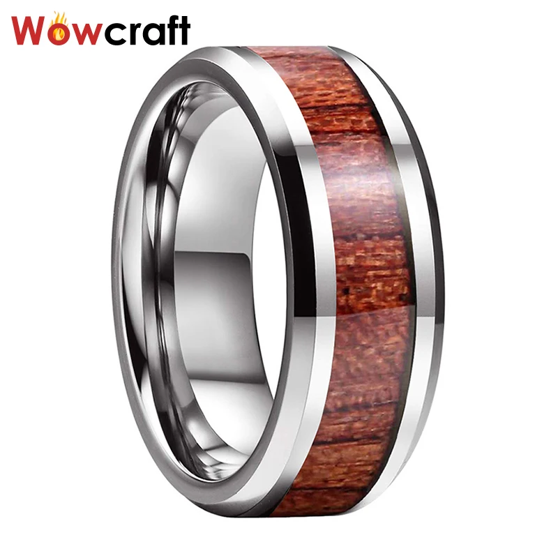 Кольцо из карбида вольфрама для мужчин и женщин Koa с деревянной инкрустацией