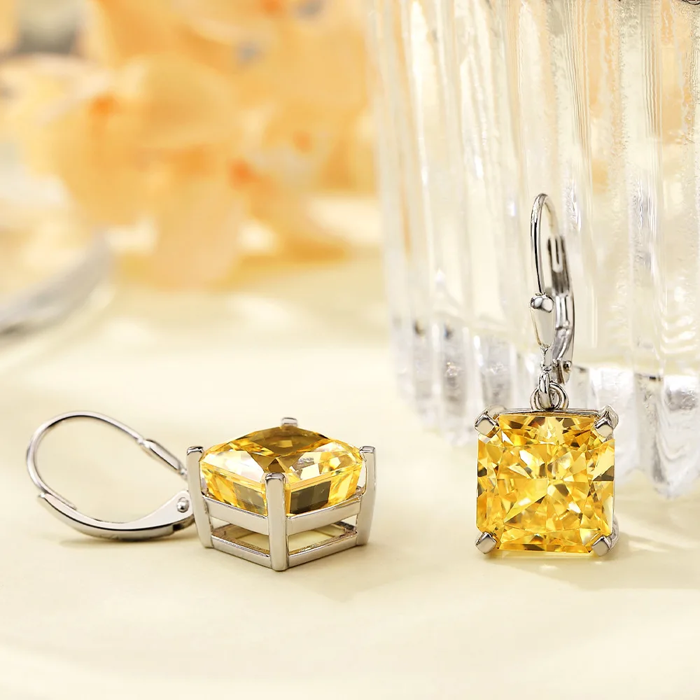 

Vintage 100% 925 Sterling Silver Earring Square Cut Citrine For Women Romantic Wedding Engagement Fine Jewelry Wholesale Gifts