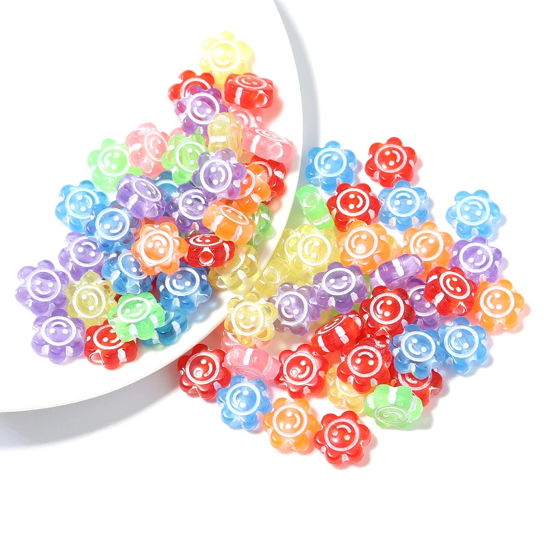 

100pcs/Lot Colorful Sunflower Smiley Acrylic Beads Loose Spacer Beads For Jewelry Making DIY Bracelet Necklace Gift For Girls