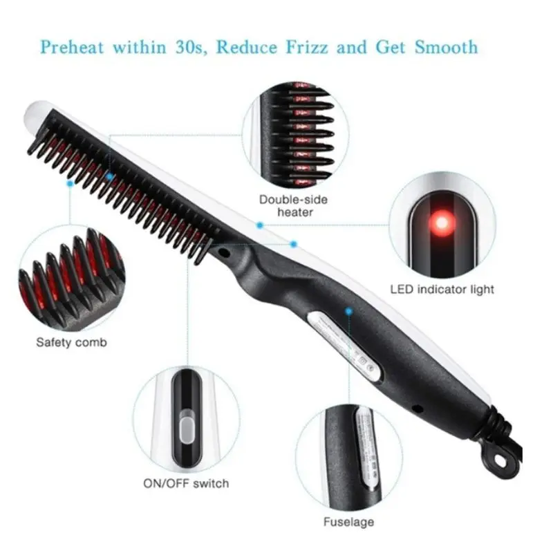 

Men Women Multifunctional Electric Styling Comb Quick Heating Hair Beard Straightener Brush Salon Hairdressing Tools