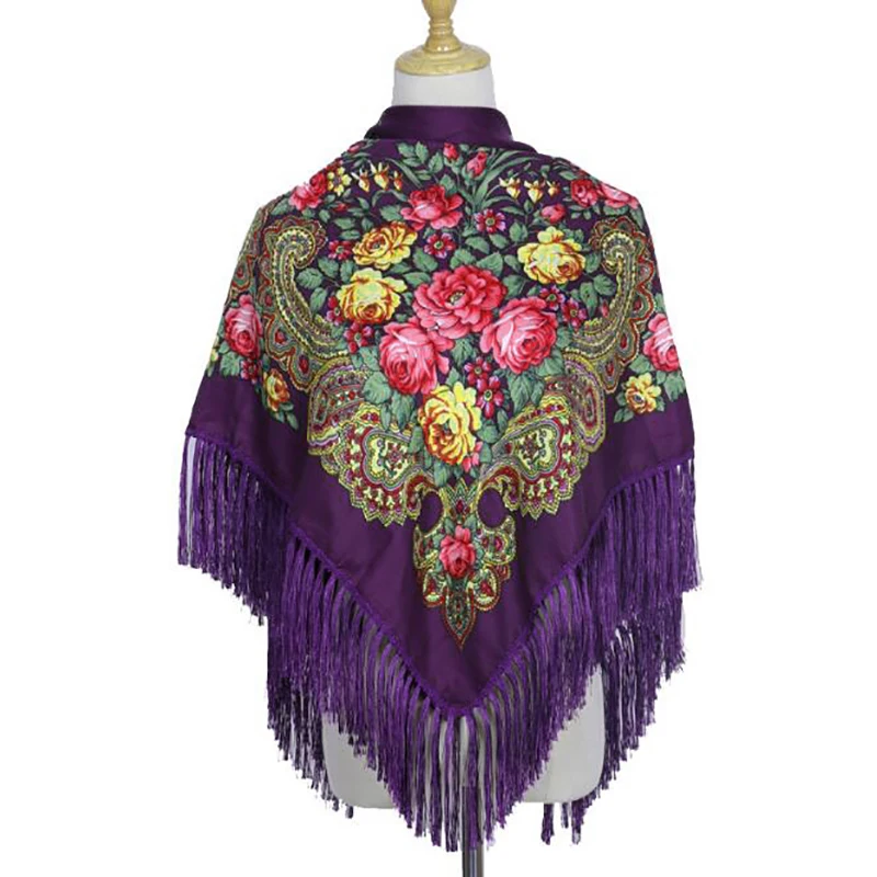 

Luxury Brand Printing Oversize Square Blankets Russian Women Wedding Tassel Scarf Retro Style Cotton Handkerchief Autumn Shawl