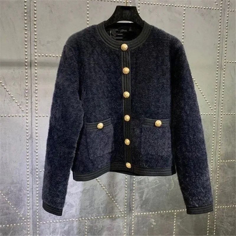 Женская Толстая теплая зимняя куртка из норки с двойными карманами и вырезом