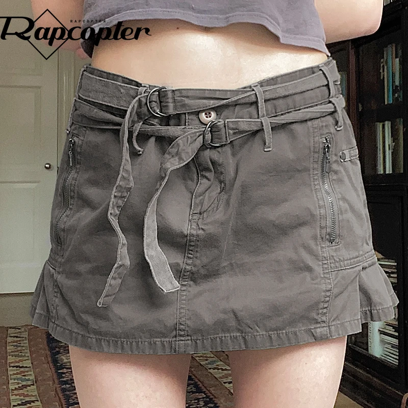 

Rapcopter Y2K Lace Up Jeans Skirts Patchwork Pockets Prepply Retro Pencil Skirts Women Streetwear Grunge Korean Denim Skirts 90s