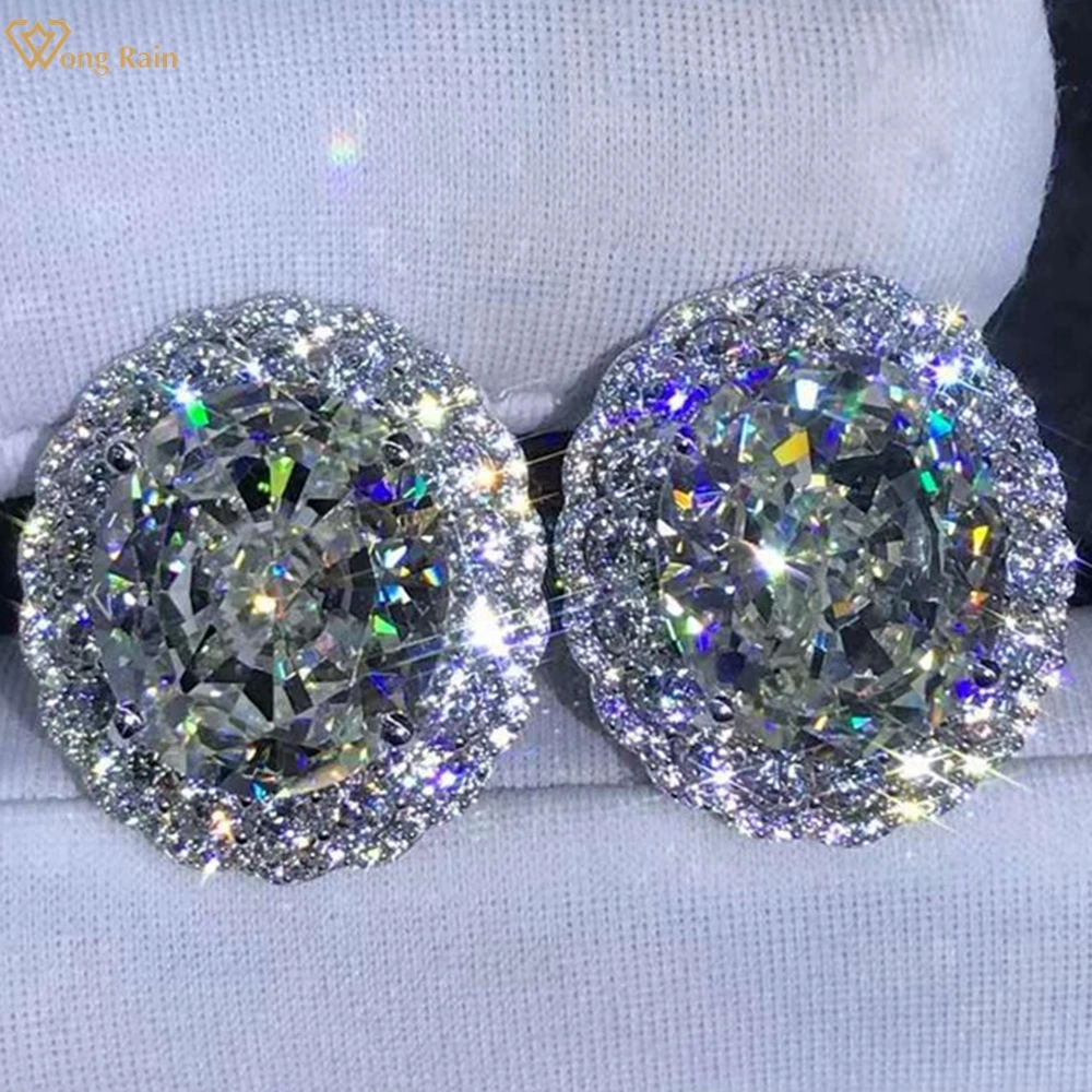 

Wong Rain Classic 925 Sterling Silver VVS Oval Cut 15 CT D Color Created Moissanite Gemstone Ear Studs Earrings Fine Jewelry