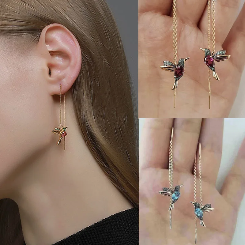 

Milangirl Creative Long Drop Earrings Bird Pendant Tassel Crystal Pendant Earrings Ladies Jewelry Design for Anniversary Party